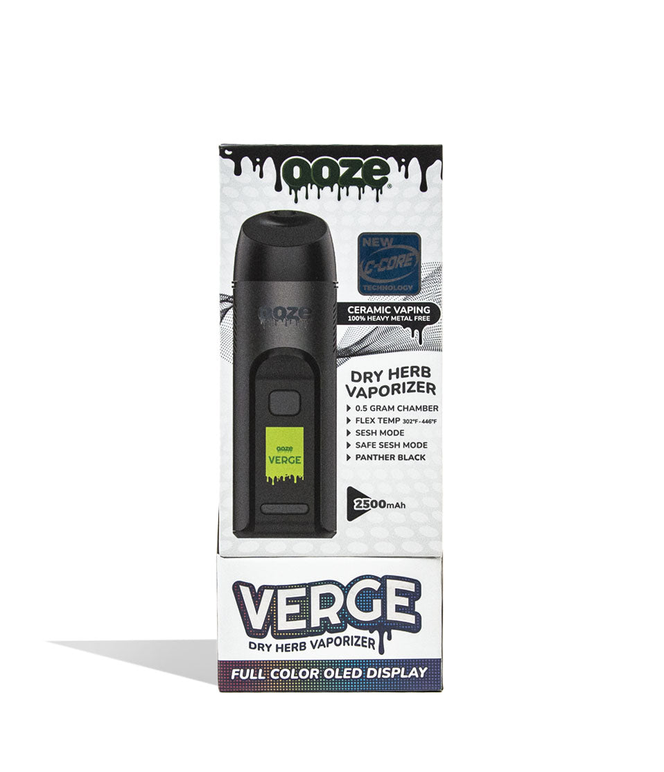 Panther Black Ooze Verge Portable Dry Herb Vaporizer Packaging Front View on White Background