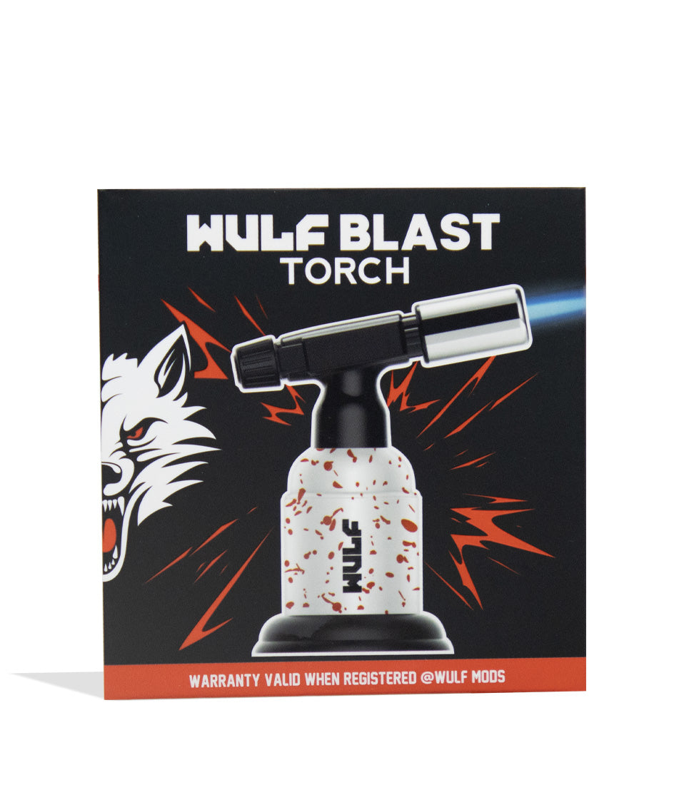 White Red Spatter Wulf Mods Blast Butane Torch Packaging Front View on White Background