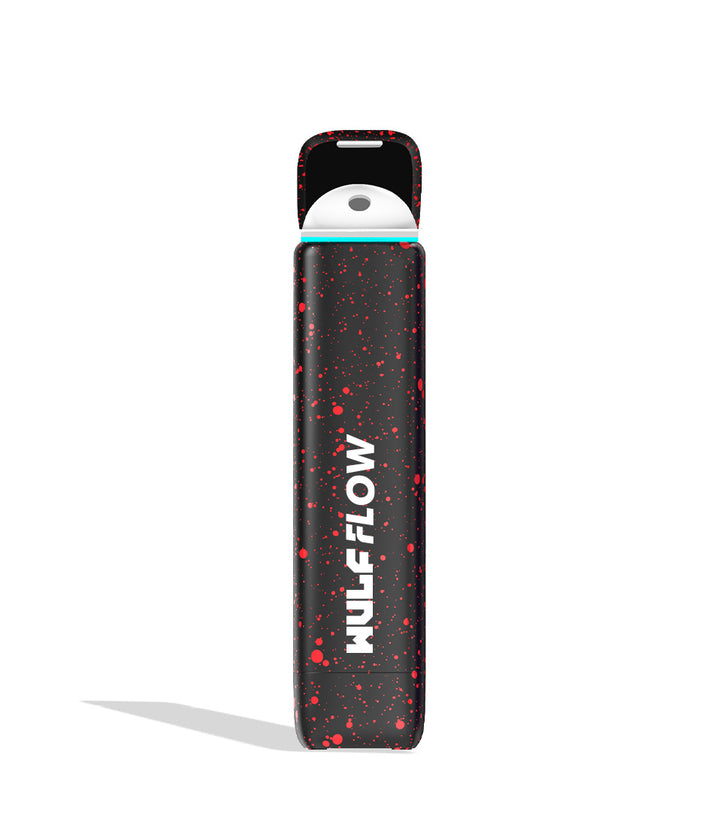 Black Red Spatter Wulf Mods Flow Auto Flow 510 Voltage Battery open lid on white background