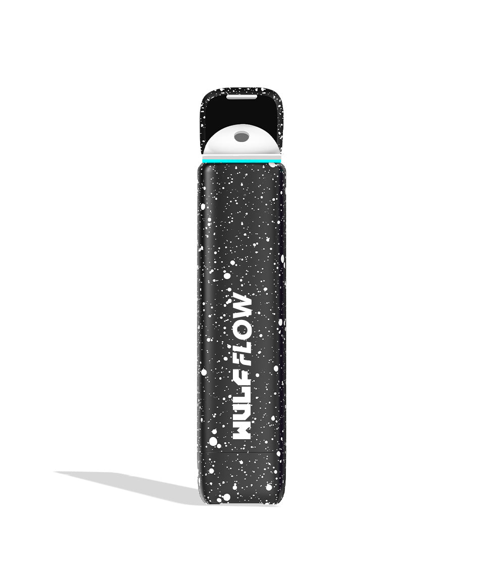 Black White Spatter Wulf Mods Flow Auto Flow 510 Voltage Battery open lid on white background