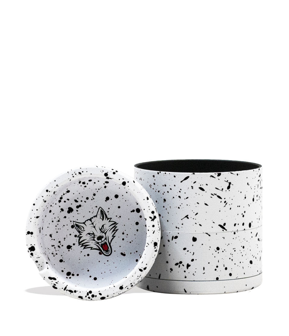 White Black Spatter Wulf Mods 4pc 65mm Bevel Grinder Front View on White Background