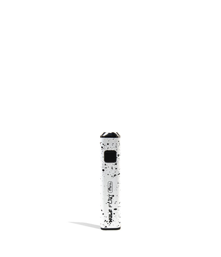 White Black Spatter Wulf Mods Flat Mini Cartridge Battery Front View on White Background