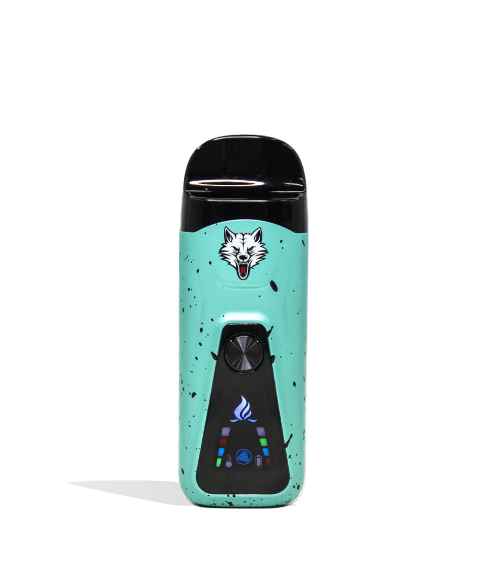 Teal Black Spatter Wulf Mods Flex Dual Use Concentrate and Dry Herb Vaporizer Front View on White Background