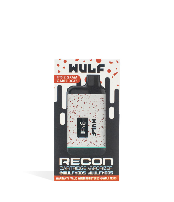 White-Red Spatter Packaging Wulf Mods Recon Cartridge Vaporizer on white background