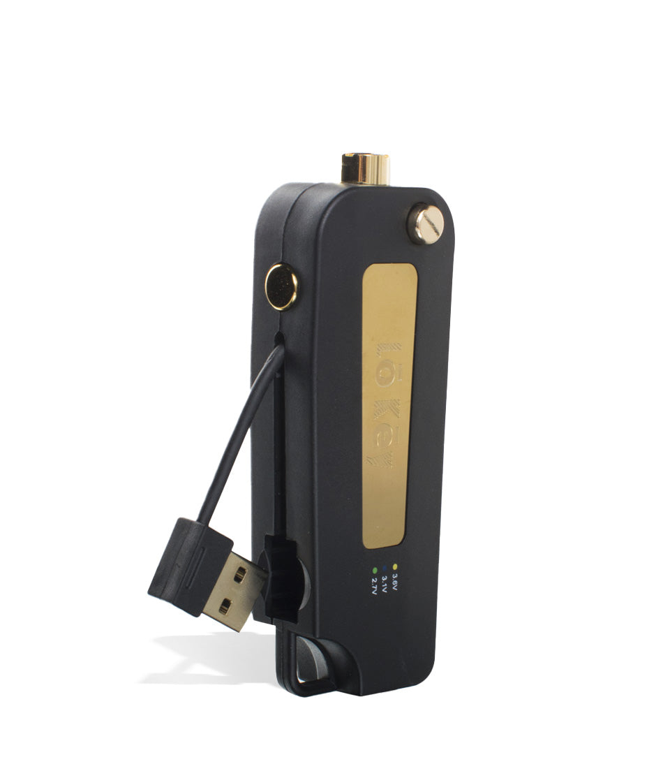 Gold charger out LoKey 2 350mah Variable Voltage Battery on white studio background